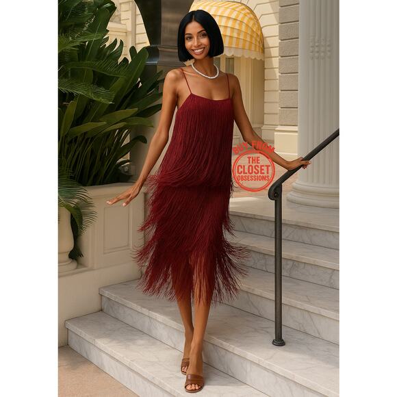 ZARA Fringe Midi Dress with Spaghetti Straps NWT 🤎 - Picture 3 of 16